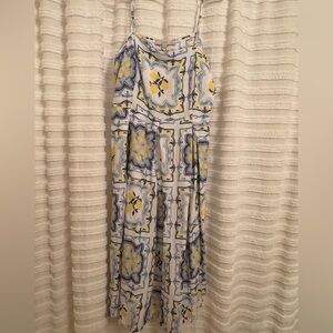 LOFT Blue and Yellow Tile-Print Maxi Dress